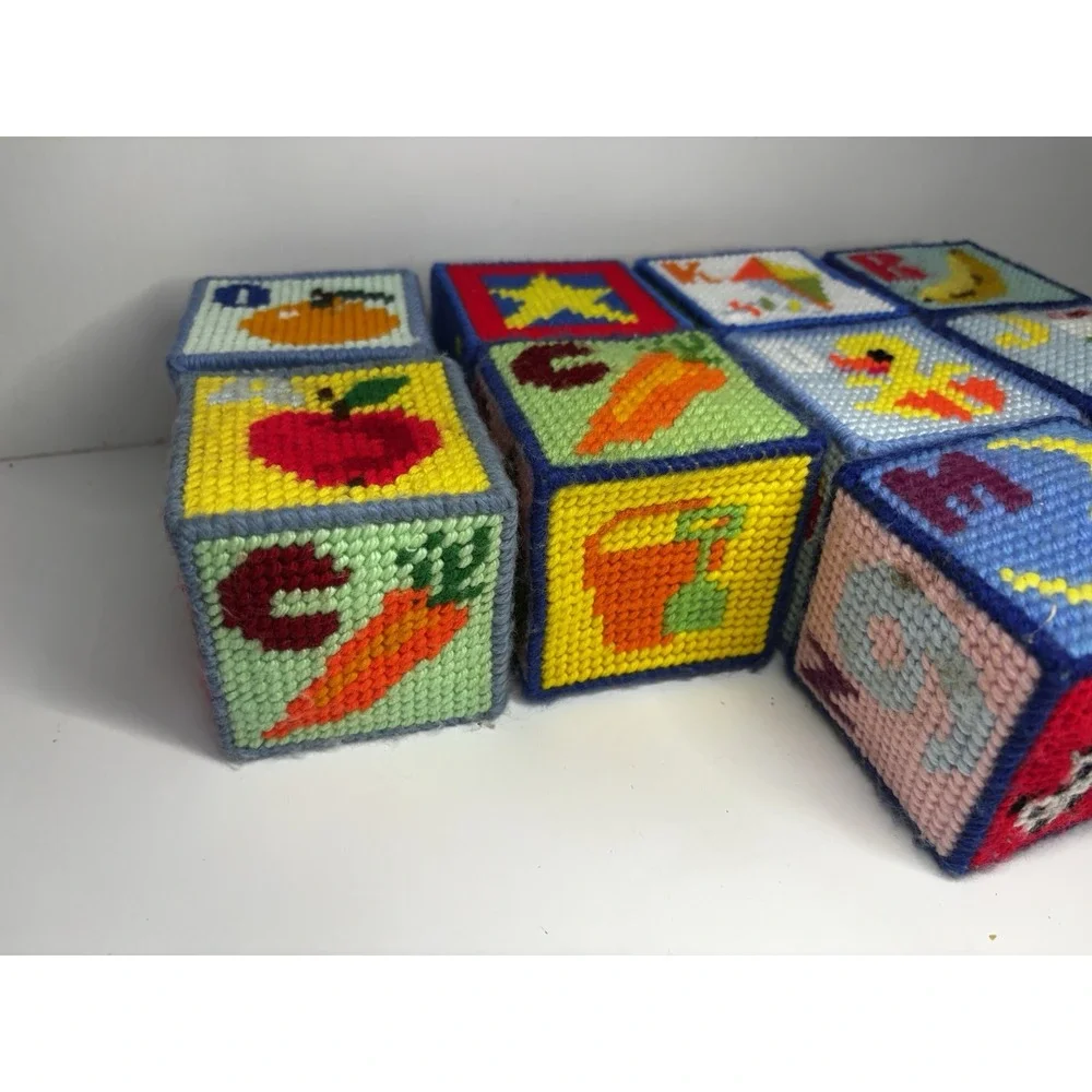 9 Vintage Crochet Granny Square ABC Blocks Alphabet‎ Pictures Letters Bells